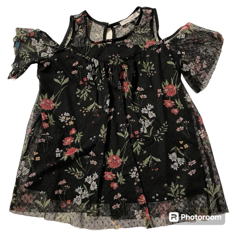 3/$9 Chloe & Rose Top Women’s Small Black Floral Cold Shoulder Whimsigoth